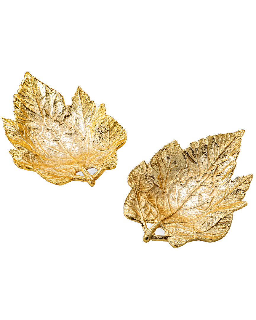Classic Touch Set Of Metal Gold Leaf Shaped Dishes