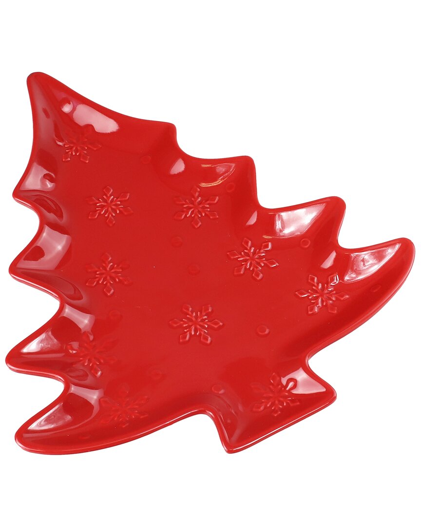 Euro Ceramica Winterfest Tree Platter In Red