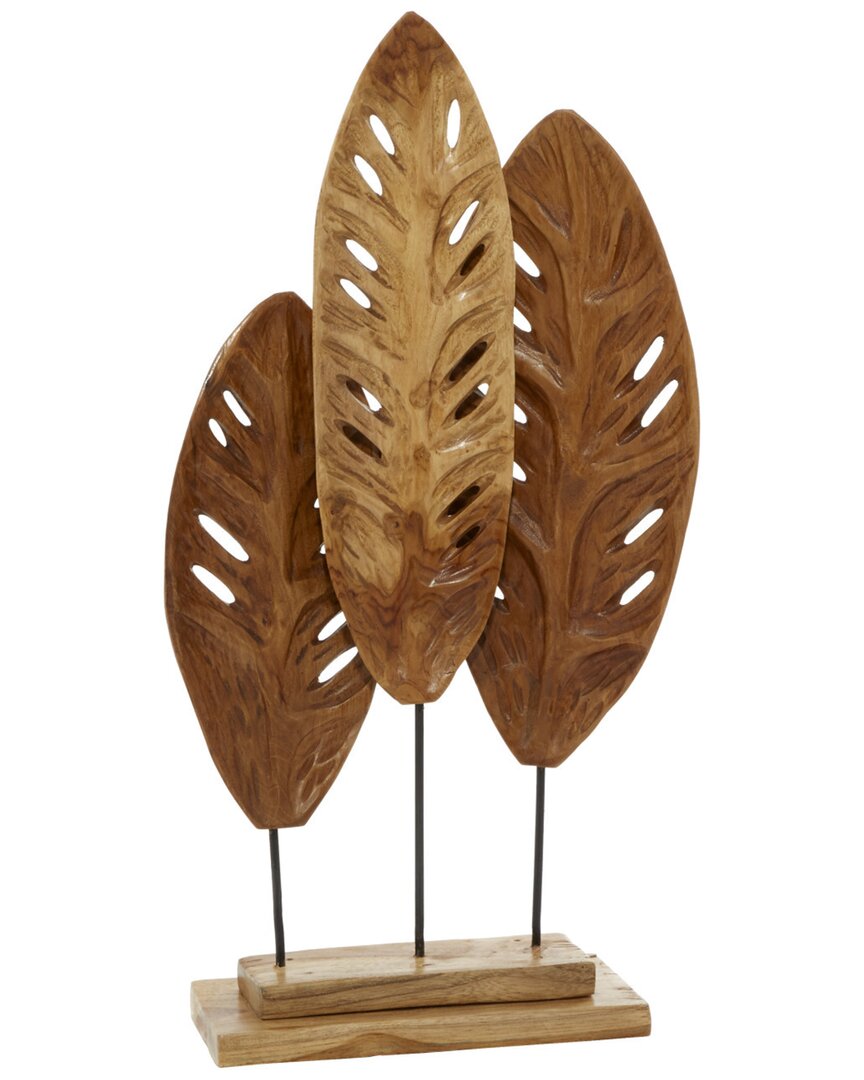 Peyton Lane Brown Teak Wood Natural Leaves Sculpture In Brown