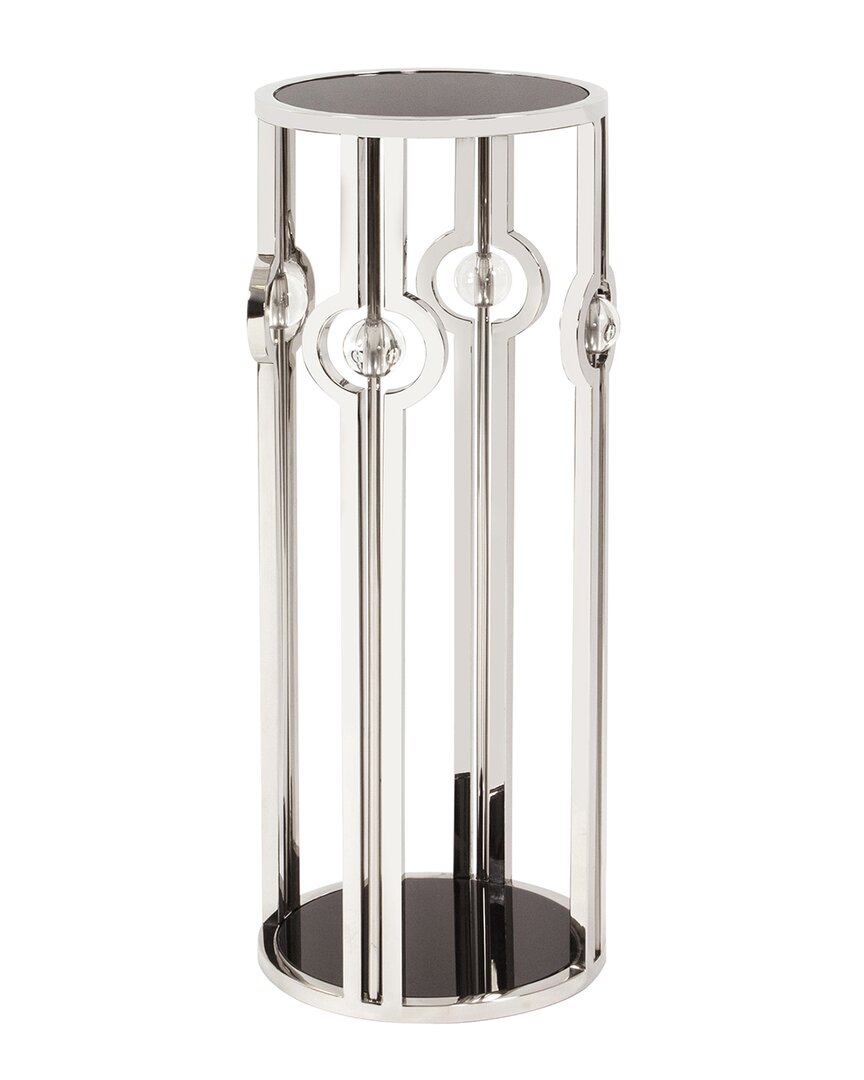 Howard Elliott Stainless Steel 36in Pedestal With Black Tempered Glass In Silver