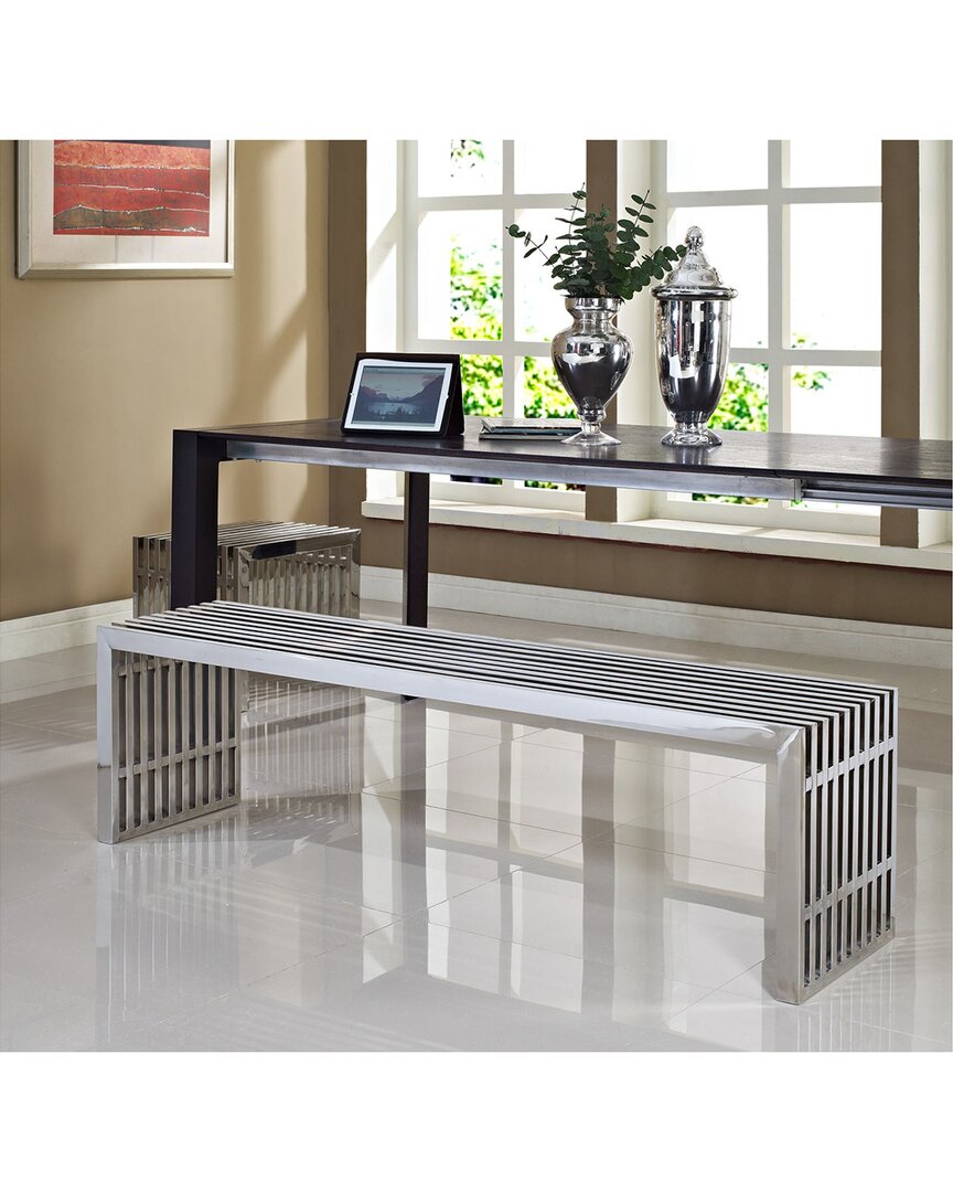 Modway Gridiron Benches Set Of 2 In Silver