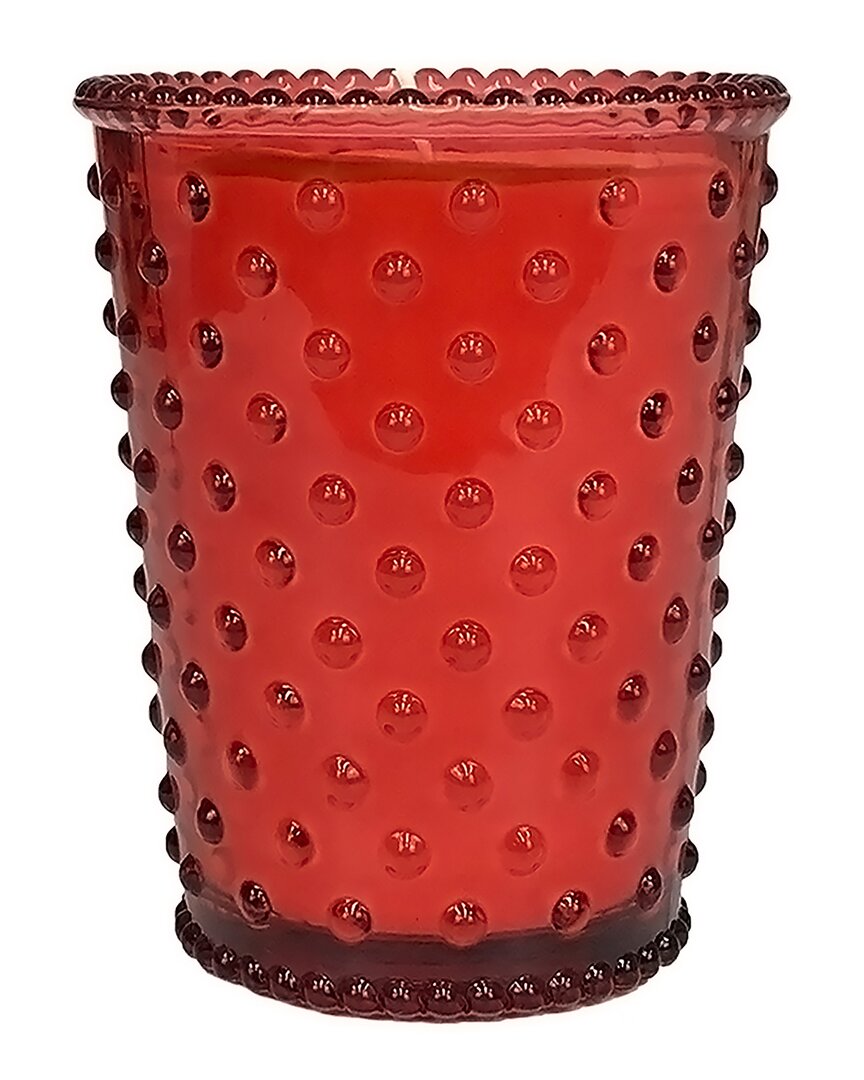 Simpatico Strawberry Tomato Vine Hobnail Glass Candle In Red