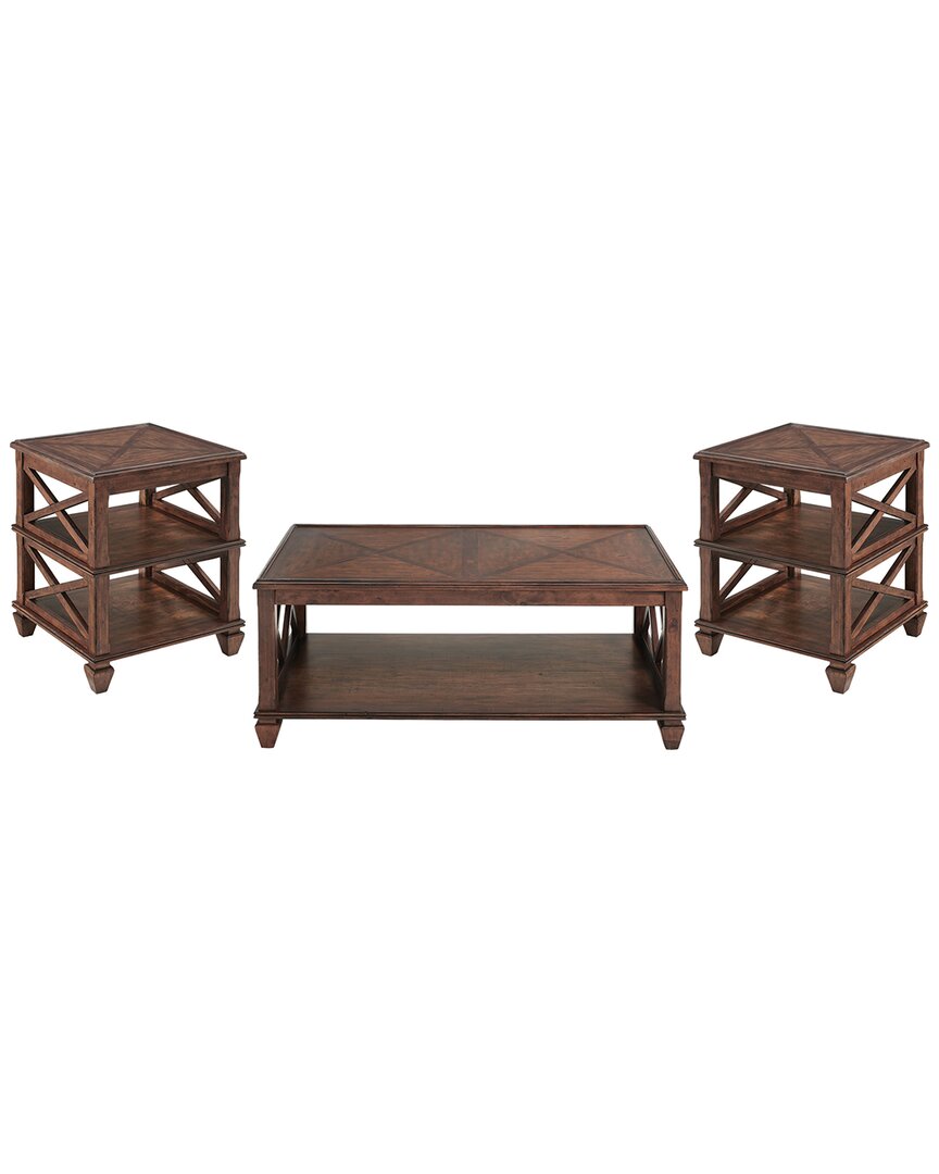 Alaterre Stockbridge 3pc Wood Living Room Set With 45in Coffee Table & Two 2 -shelf End Tables