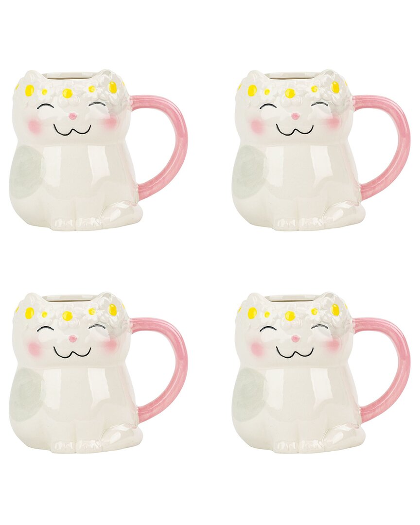 10 Strawberry Street Set Of 4 Floral Cat Mugs