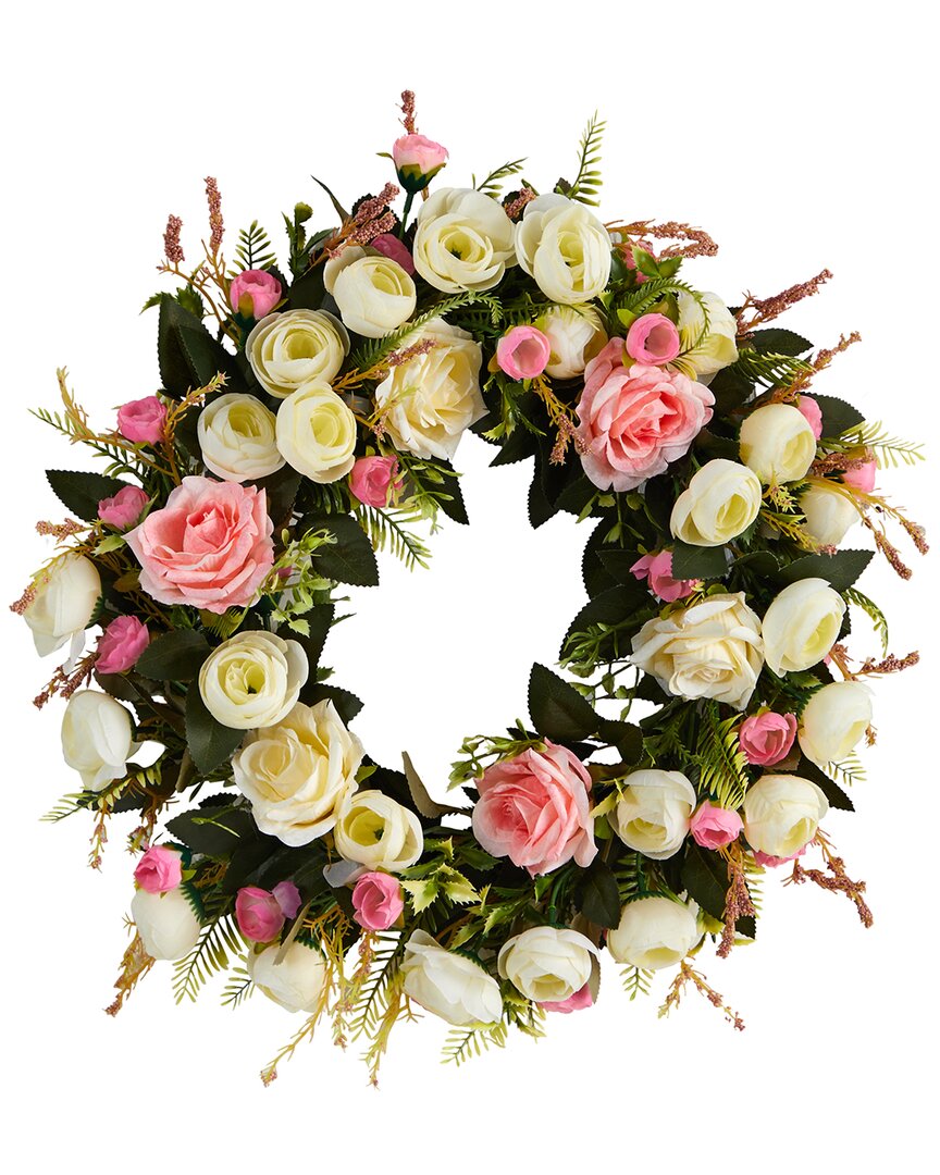 NEARLY NATURAL NEARLY NATURAL 20IN WHITE & PINK ROSE ARTIFICIAL WREATH 