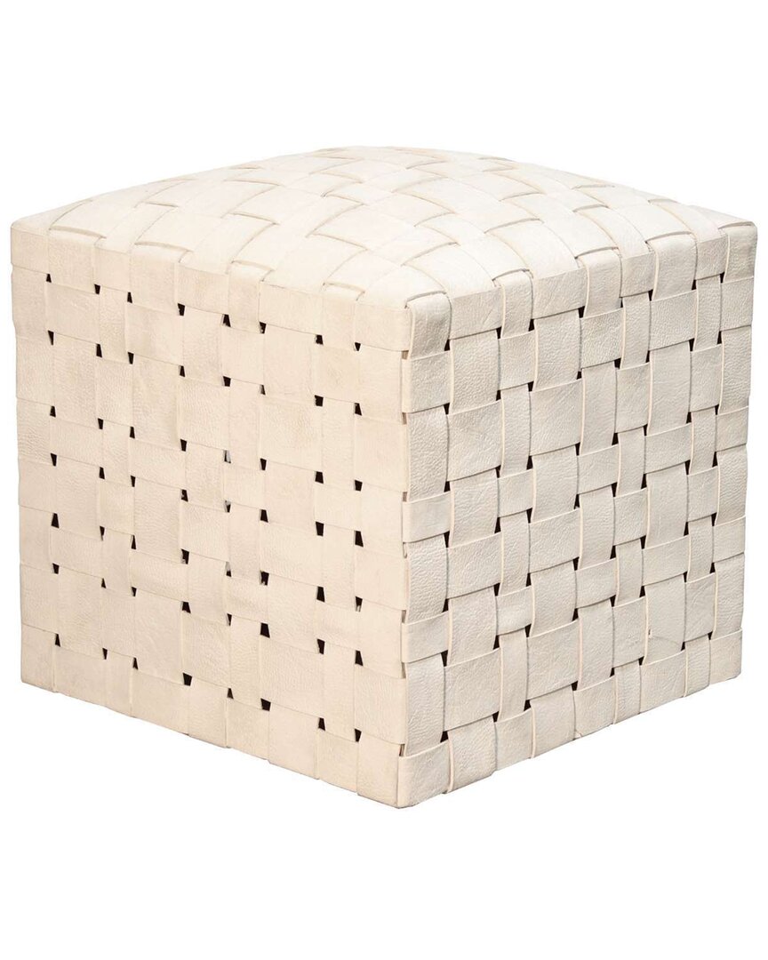 Peninsula Home Collection 18in Soho Ivory Leather Ottoman In White