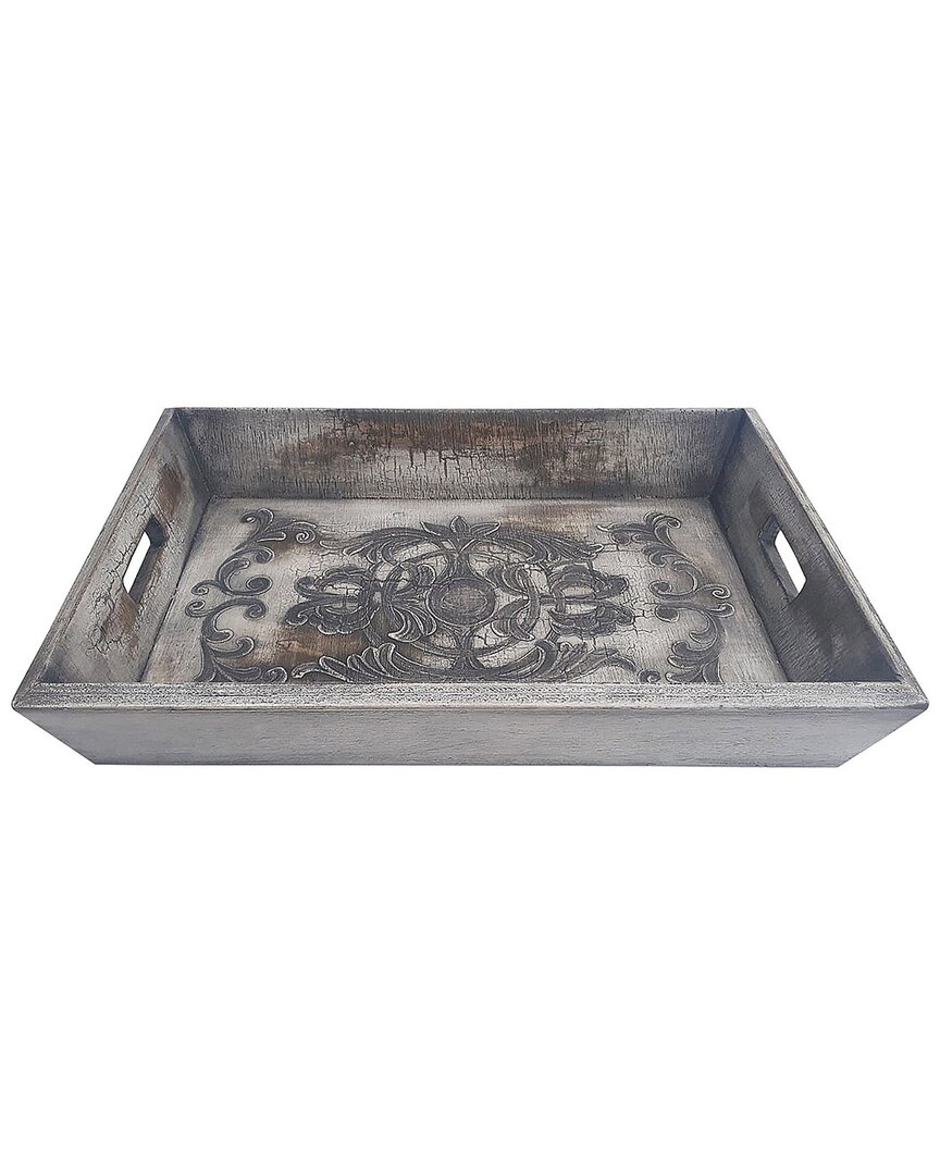 Peninsula Home Collection Belgrano Painted Wooden Tray In Beige