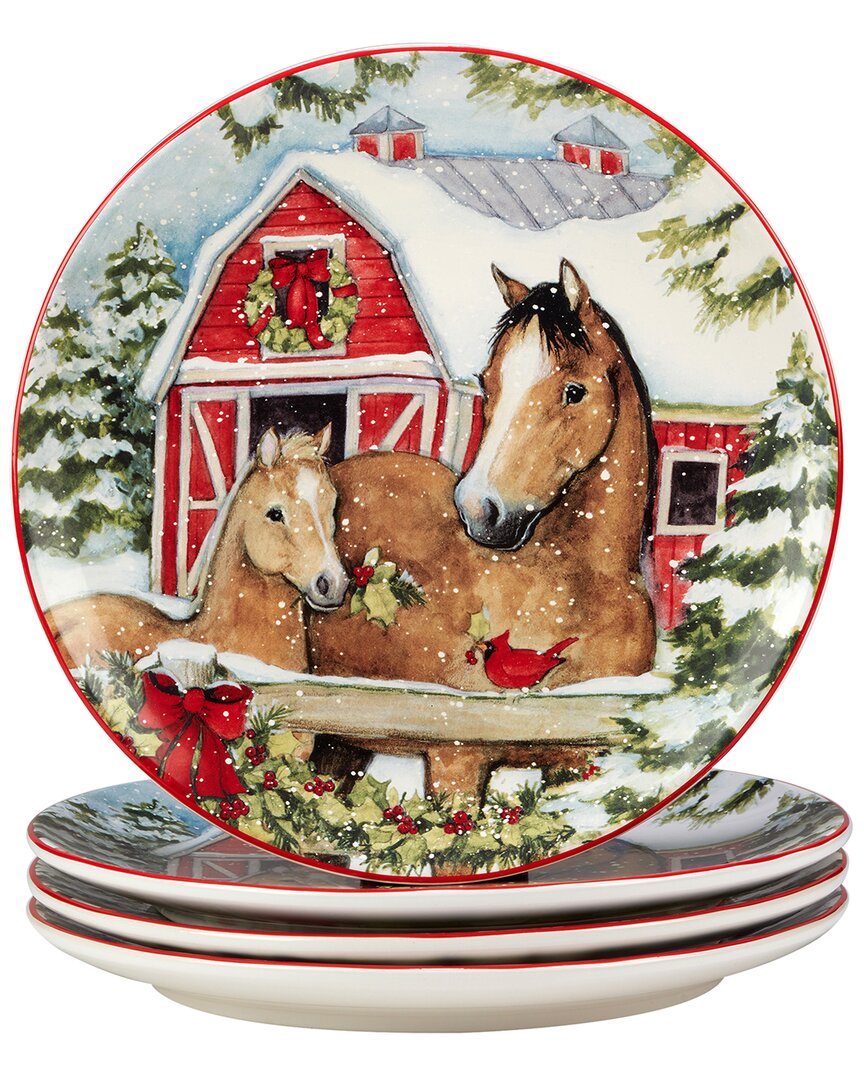 Certified International Homestead Christmas Set Of 4 Dinner Plates In Multi