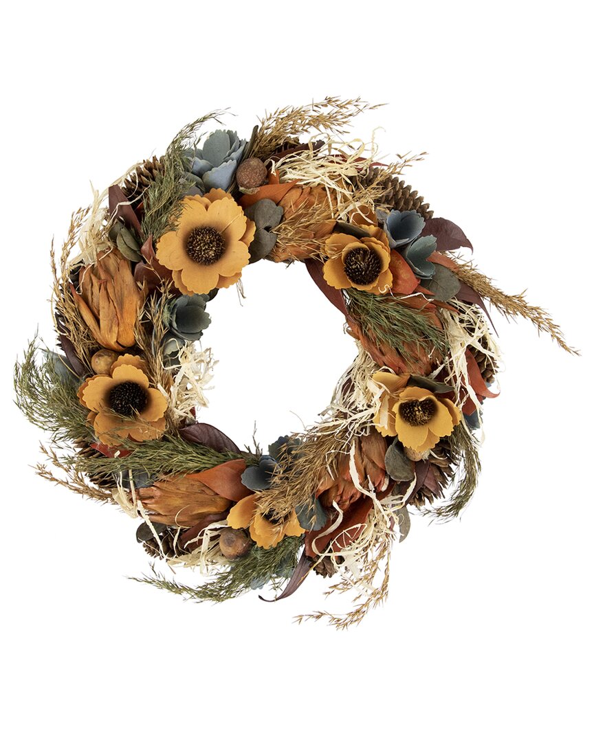 Northlight Sunflower & Straw Artificial Fall Harvest Wreath In Orange