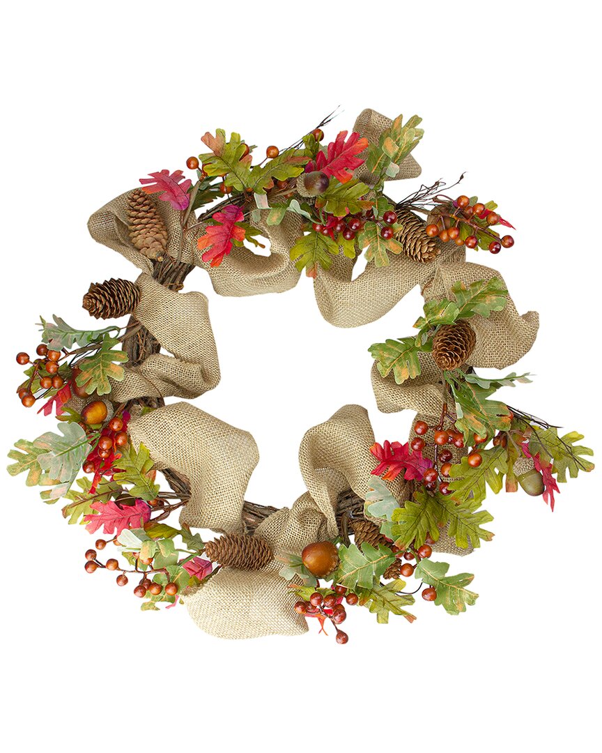 Northlight Berry And Pine Cones Artificial Thanksgiving Wreath Unlit, 18" In Beige
