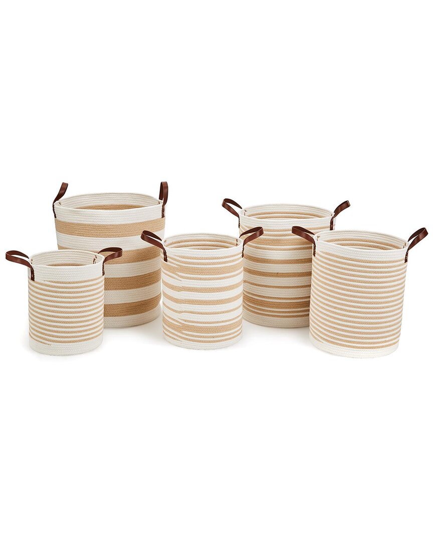 Two's Company Set Of 5 Natural Stripe Baskets In Beige