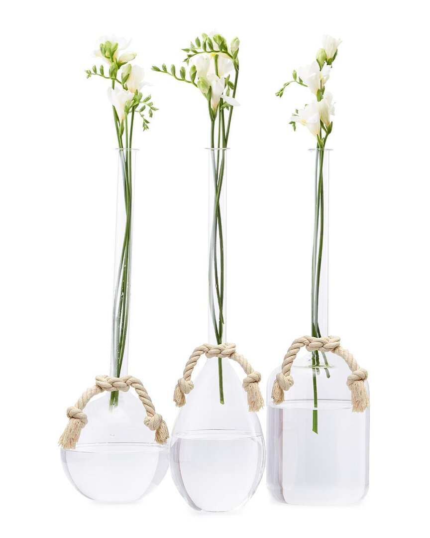 Two's Company 3pc Sleek & Chic Vase Trio With Knotted Rope Tie-on In Multicolor