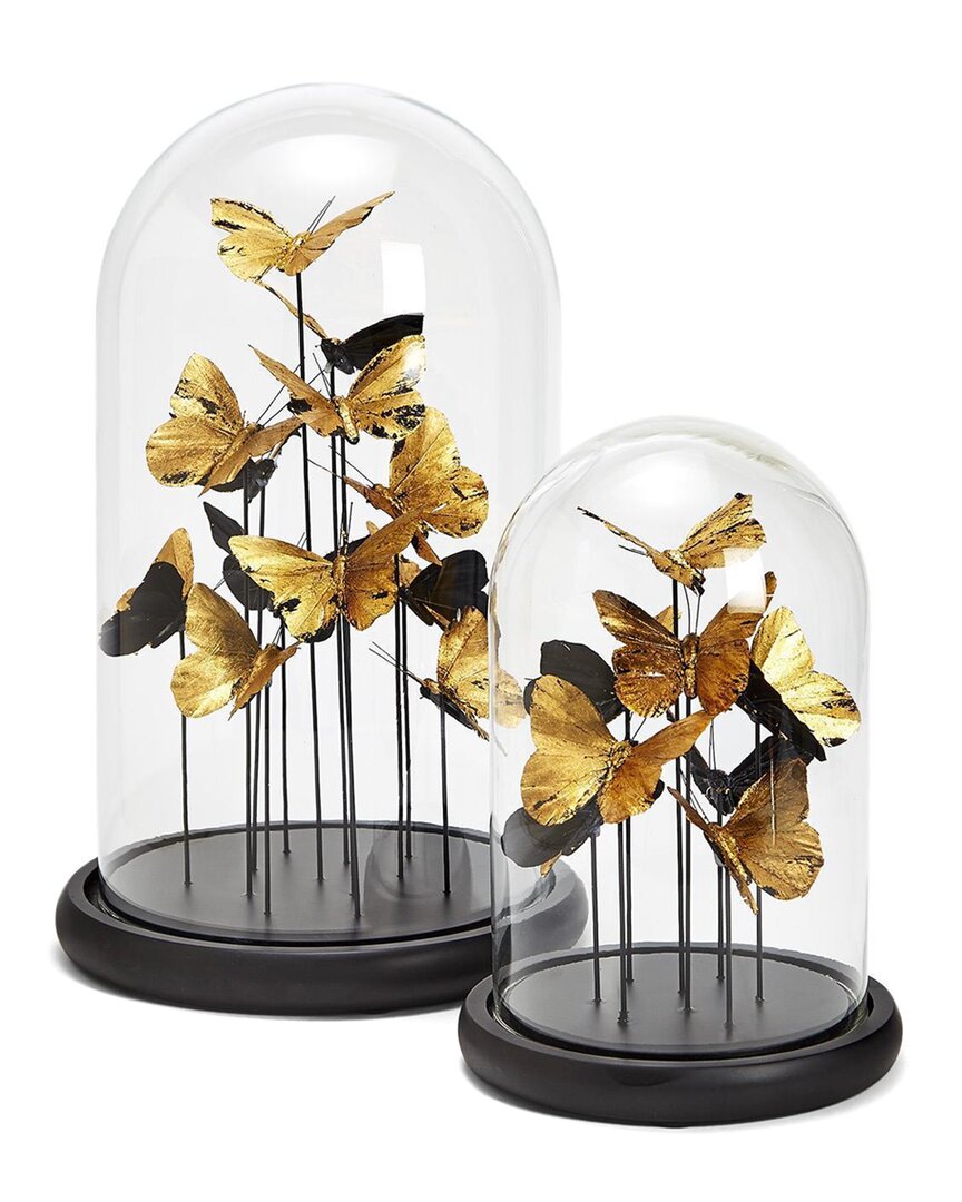 Two's Company Set Of 2 Golden Butterflies In Dome