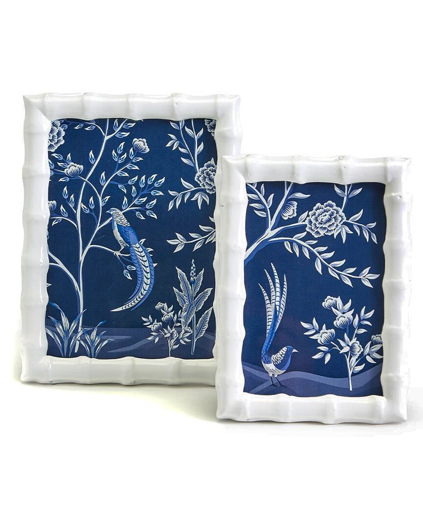 Two's Company Aviary S/2 High Gloss Faux Bamboo Photo Frame In Blue