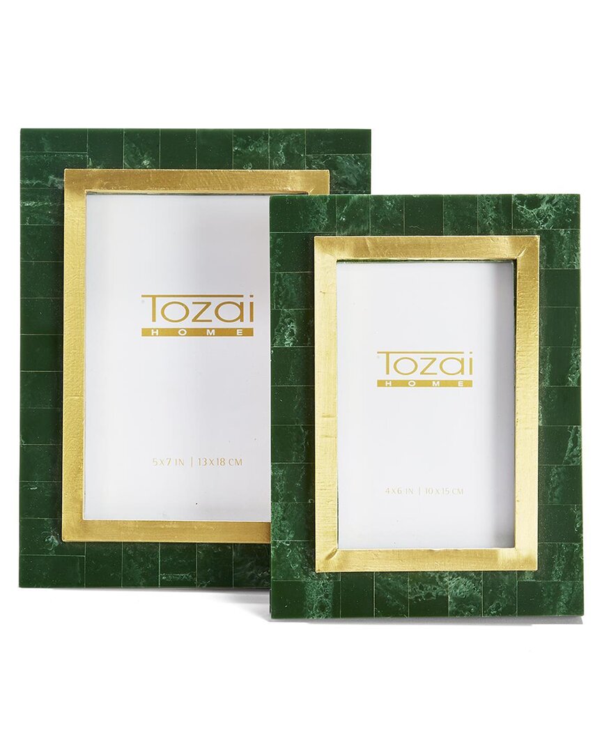Two's Company S/2 Aventurine Green And Gold Photo Frame Incl 2 S In Green