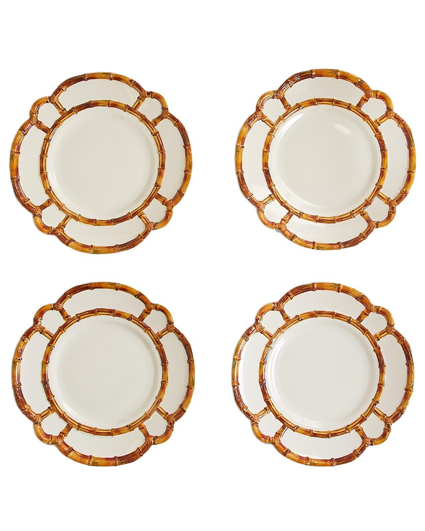 Two's Company Set Of 4 Bamboo Touch Dinner Plates In Beige