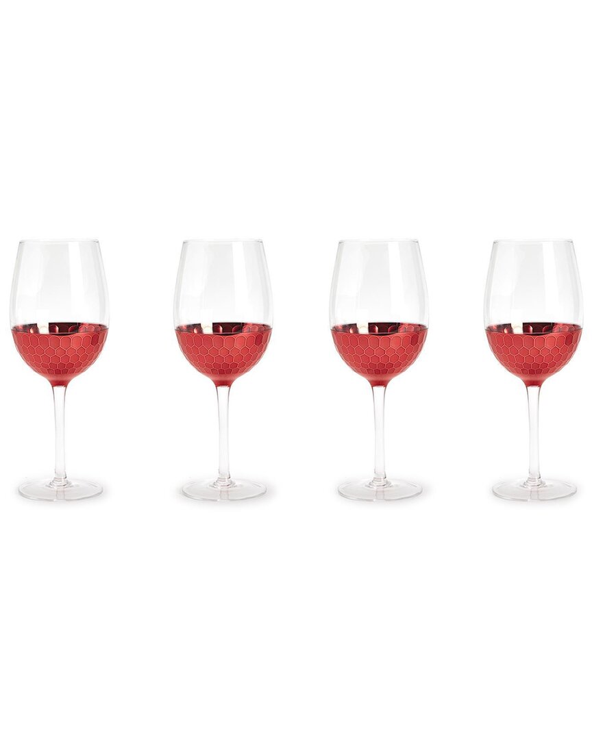 Two's Company Set Of 4 Red Hot Faceted Wine Glasses