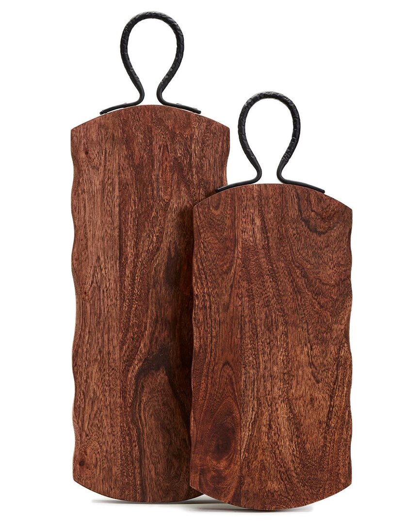 Two's Company Set Of 2 Rustic Edge Serving Boards In Beige