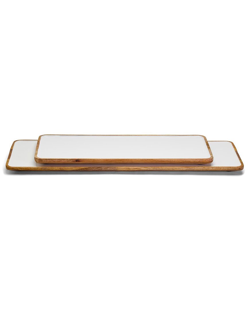 Two's Company Grazing Soiree Hand-crafted S/2 Long Serving Tray In Brown