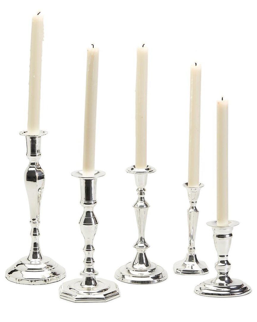 Two's Company Set Of 5 Soiree Candlesticks In Silver