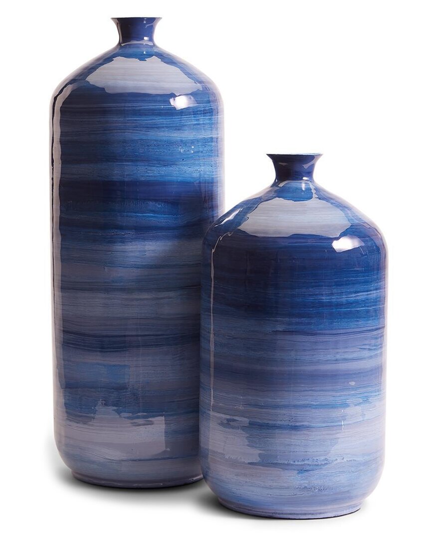 Two's Company Set Of 2 Stria Decorative Enamel Vases In Blue