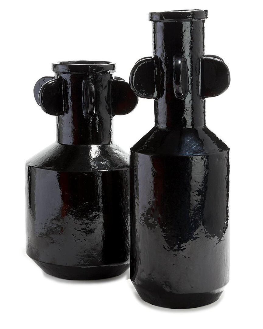 Two's Company Set Of 2 Spindale Decorative Vases In Black