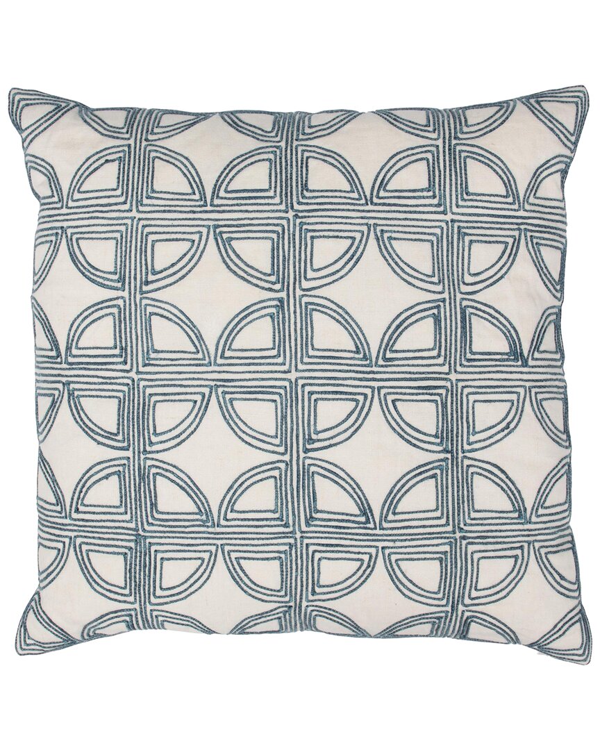 Classic Home Hand Applied Jute Embroidery Elea Belgian Throw Pillow In White