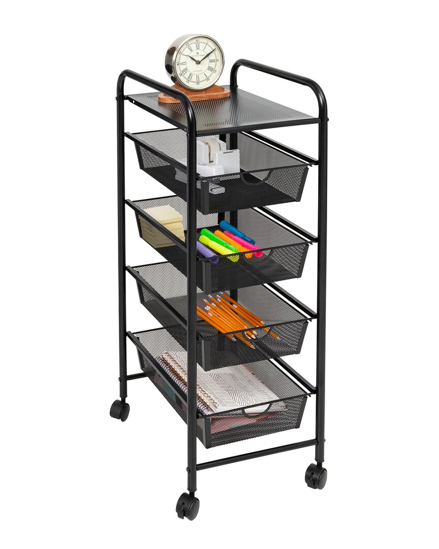 Honey-can-do Rolling Cart With 4 Drawers And Shelf In Black