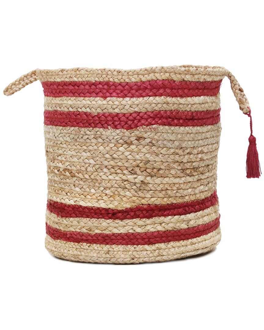 Lr Home Annie Double Striped Natural Jute Decorative Basket In Brown