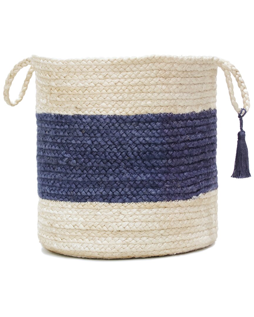 Lr Home Annie Blue Bold Striped Jute Decorative Basket