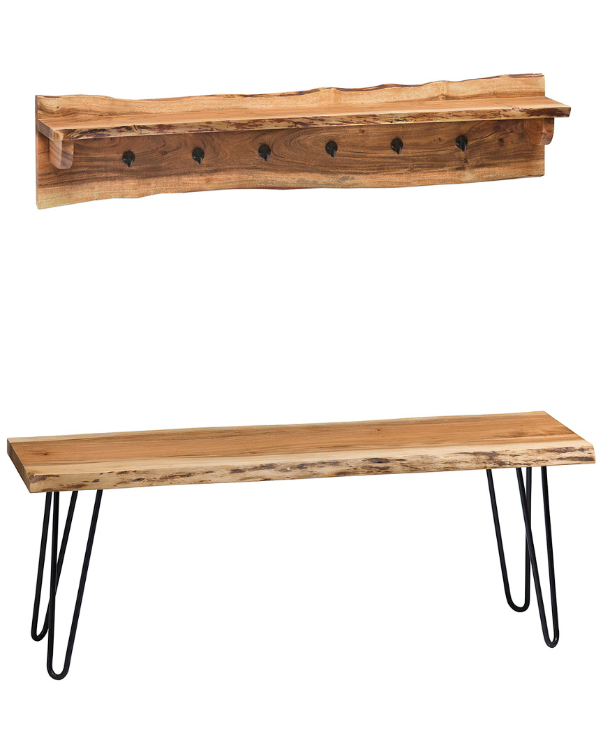 Alaterre Hairpin Natural Live Edge 48in Bench With Coat Hook Shelf Set