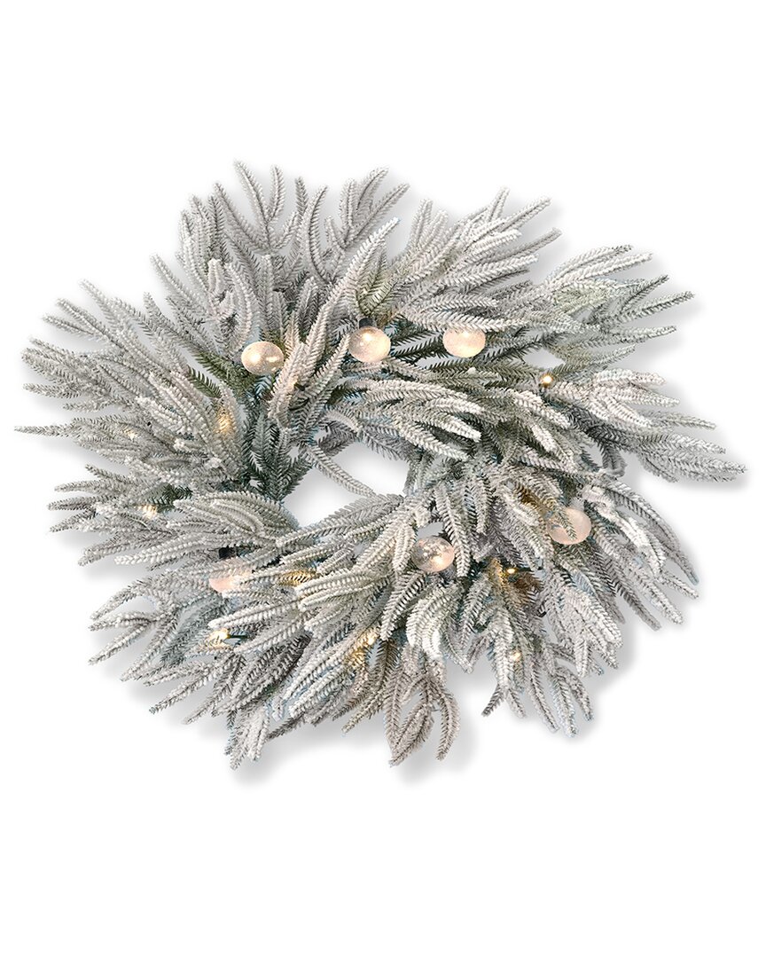 Seasonal Llc Frosted Acadia 24in Flocked Wreath In White