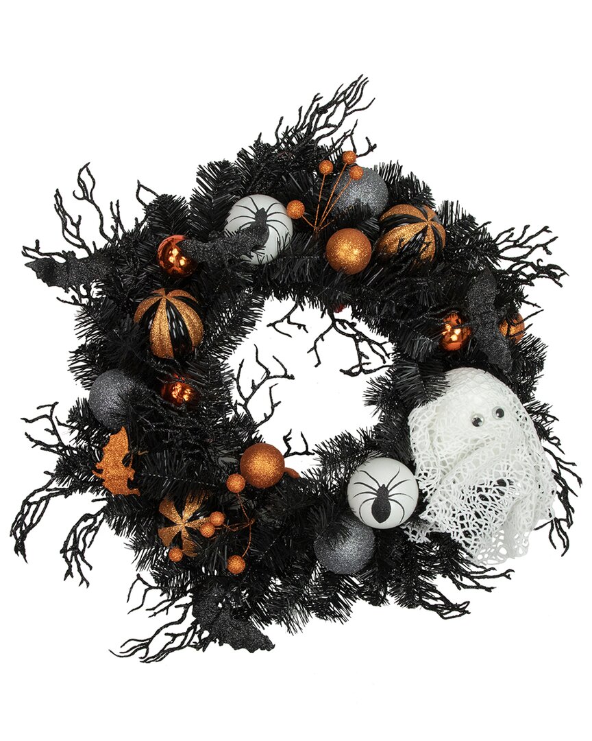 NORTHLIGHT NORTHLIGHT ORNAMENTS & GHOST HALLOWEEN PINE WREATH