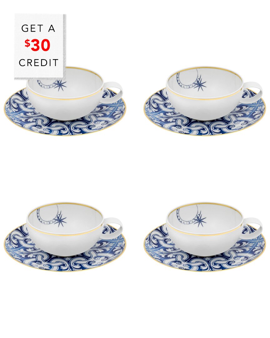 Vista Alegre Transatlantica Tea Cup And Saucers (set Of 4) With $30 Credit In Multi