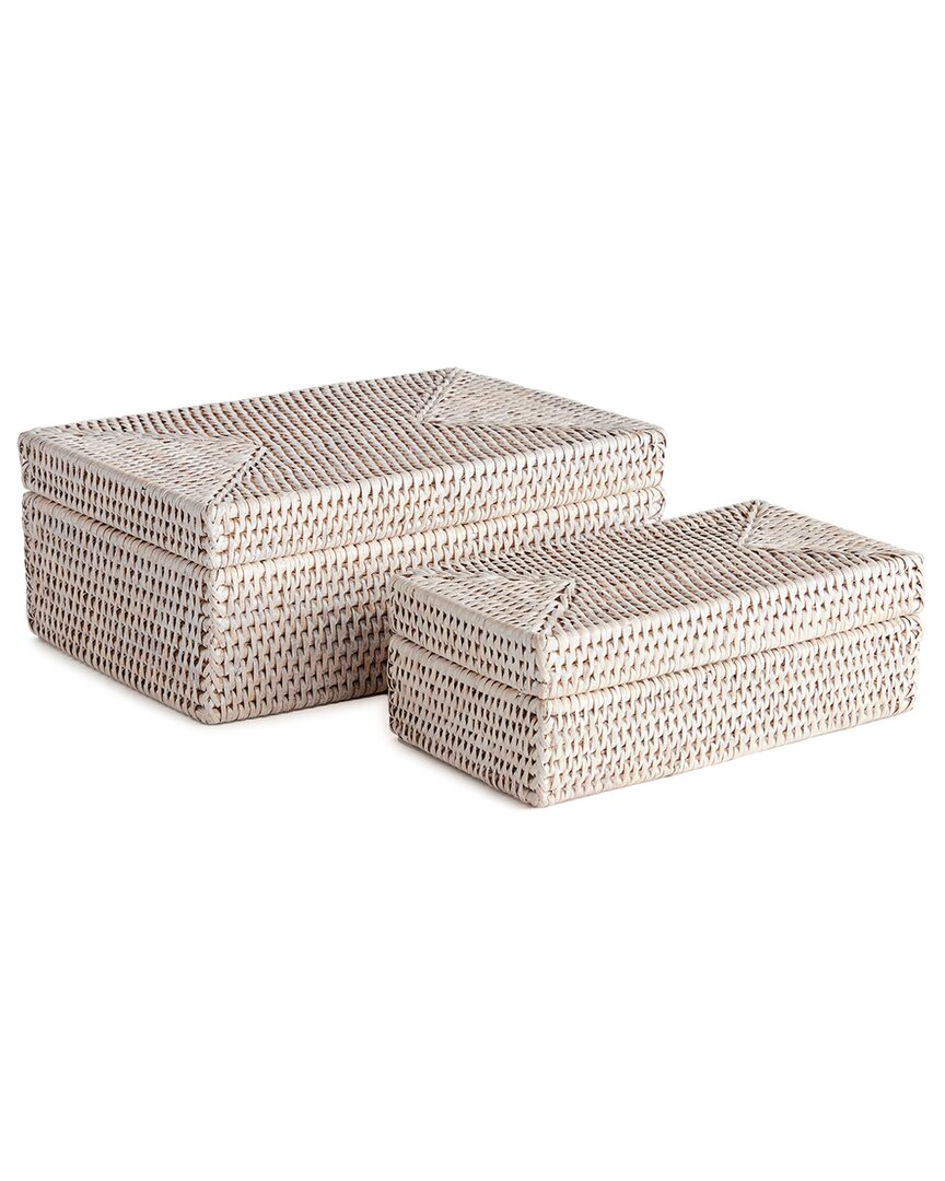Napa Home & Garden Set Of 2 Burma Rattan Rectangular Lidded Boxes In White