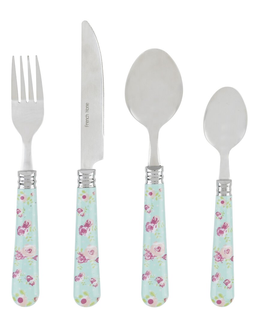 French Home Bistro 16pc Stainless Steel Flatware Set, Service For 4, Bright Floral In Pink