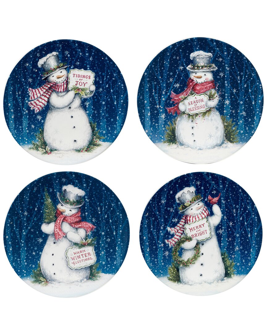 Certified International Snowman Greetings Set Of 4 Dinner Plates