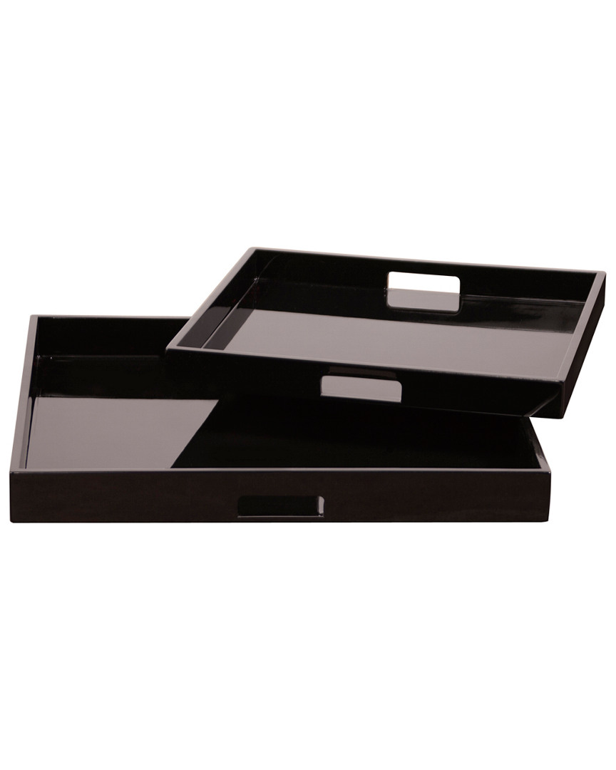 Howard Elliott Lacquer Square Wood Tray Set In Glossy Black