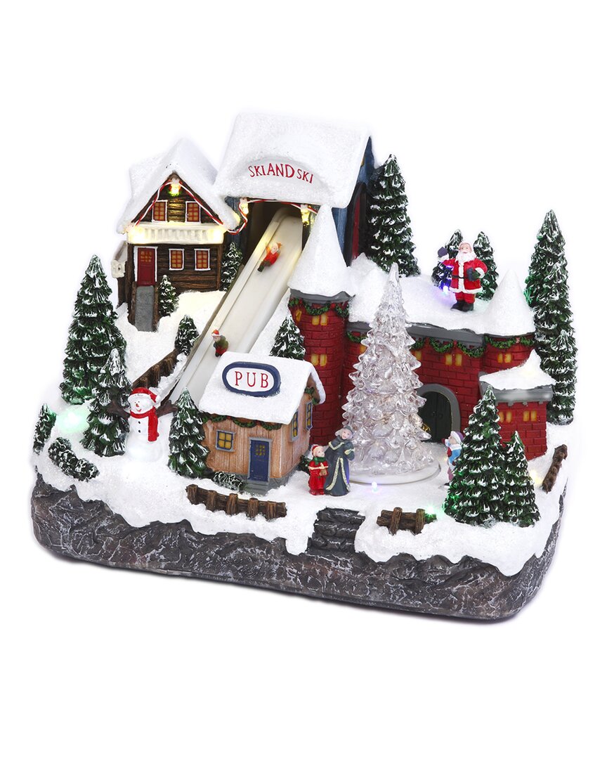 Gerson International Musical Christmas Holiday Lighted Ski Village With Moving Figures