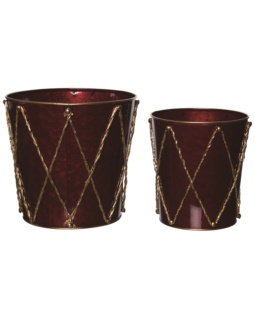 Shop Transpac Set Of 2 Metal 8.5in Multicolor Christmas Nesting Drum Containers