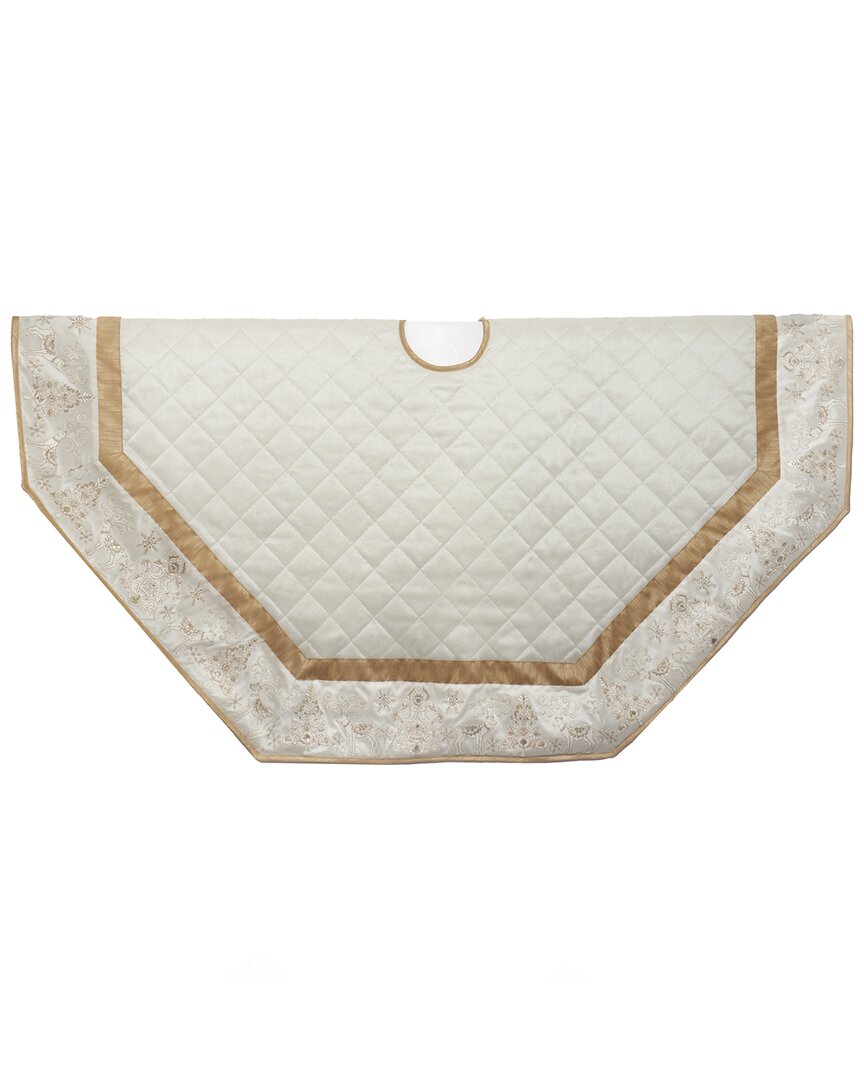 Kurt Adler 60in Ivory Dupion With Center Quilting & Embroidered Border Tree Skirt In White