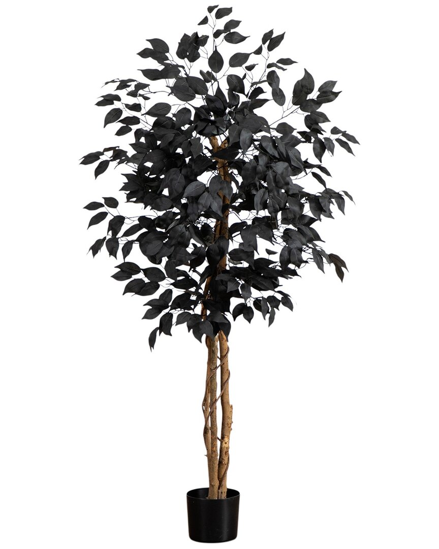 Nearly Natural 4ft. Artificial Halloween Black Ficus Tree In Black