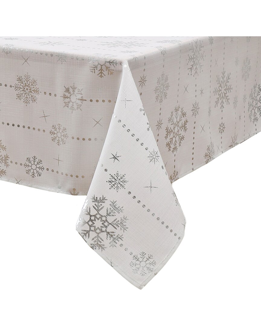 Elrene Home Fashions Foil Wonderland Snowflake Holiday Fabric Tablecloth In White