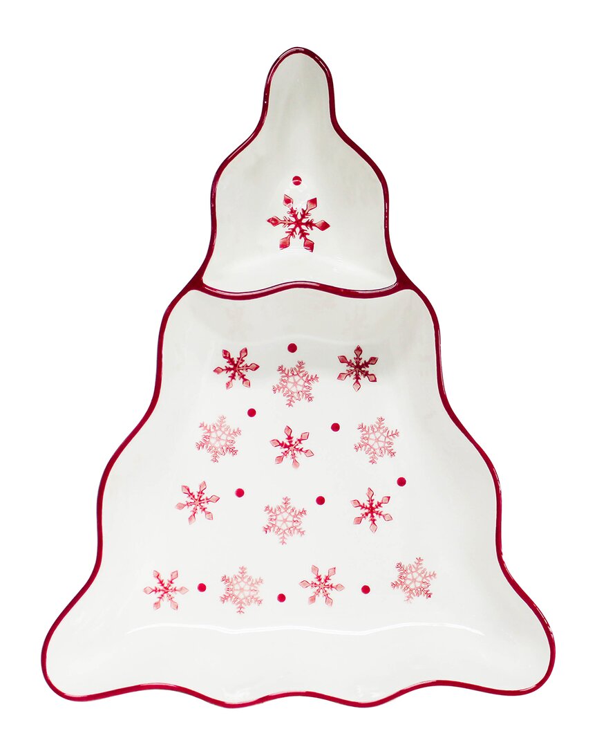Euro Ceramica Winterfest 15in Chip And Dip Tree Platter