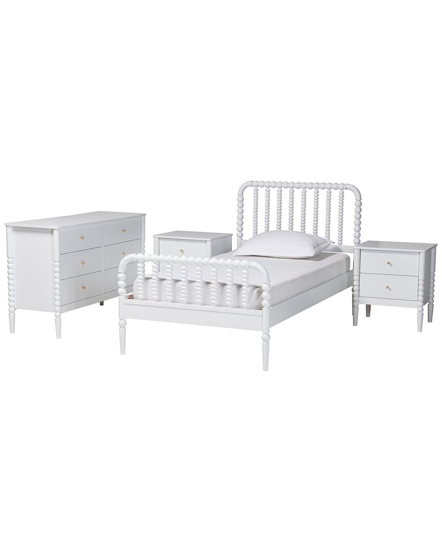 Baxton Studio Lucera Mid-century Twin Size 4pc Bobbin Bedroom Set In White