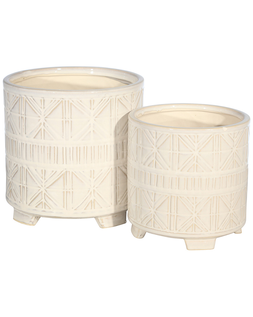Sagebrook Home Ceramic Abstract Footed Planter Set In Ivory