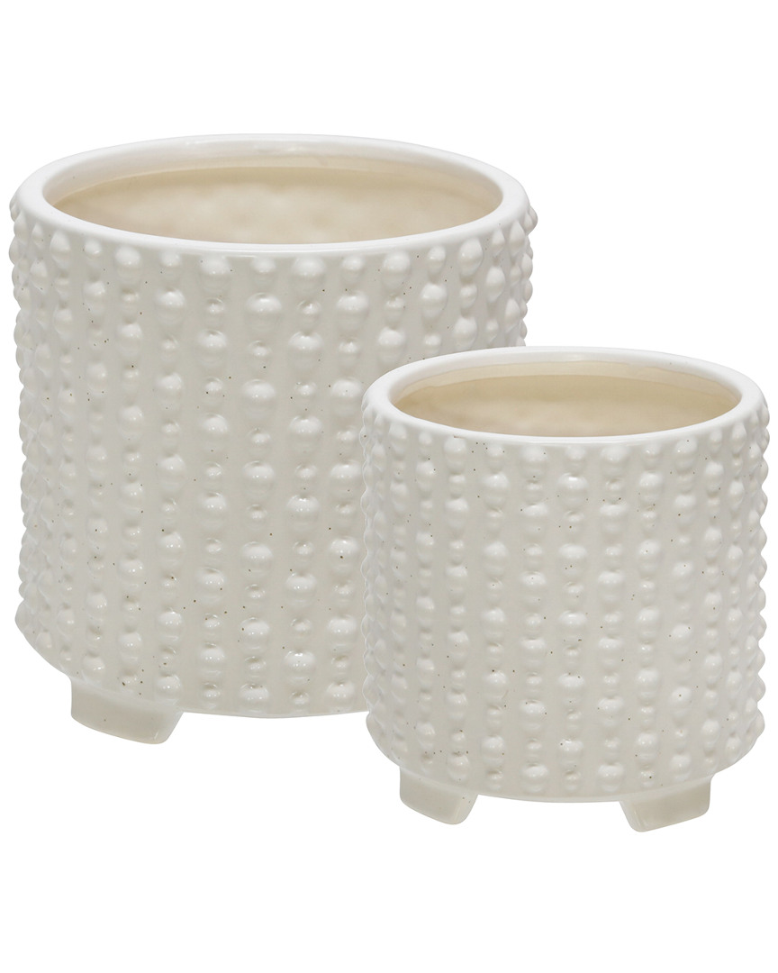 Sagebrook Home Ceramic Footed Planter Set In White