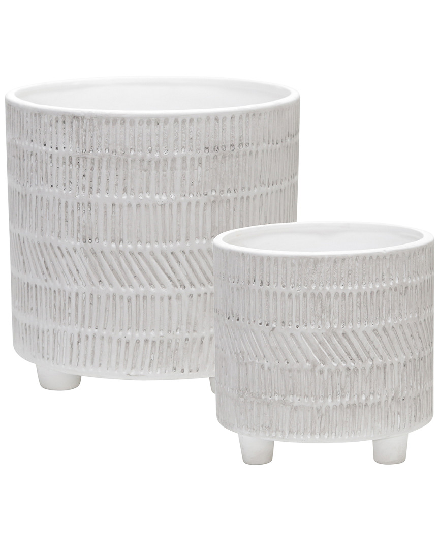 Sagebrook Home Ceramic Tribal Look Footed Planter Set In Ivory