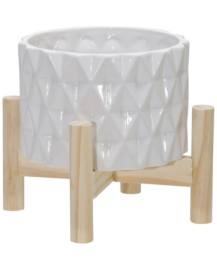 Sagebrook Home Ceramic Diamond Planter In White