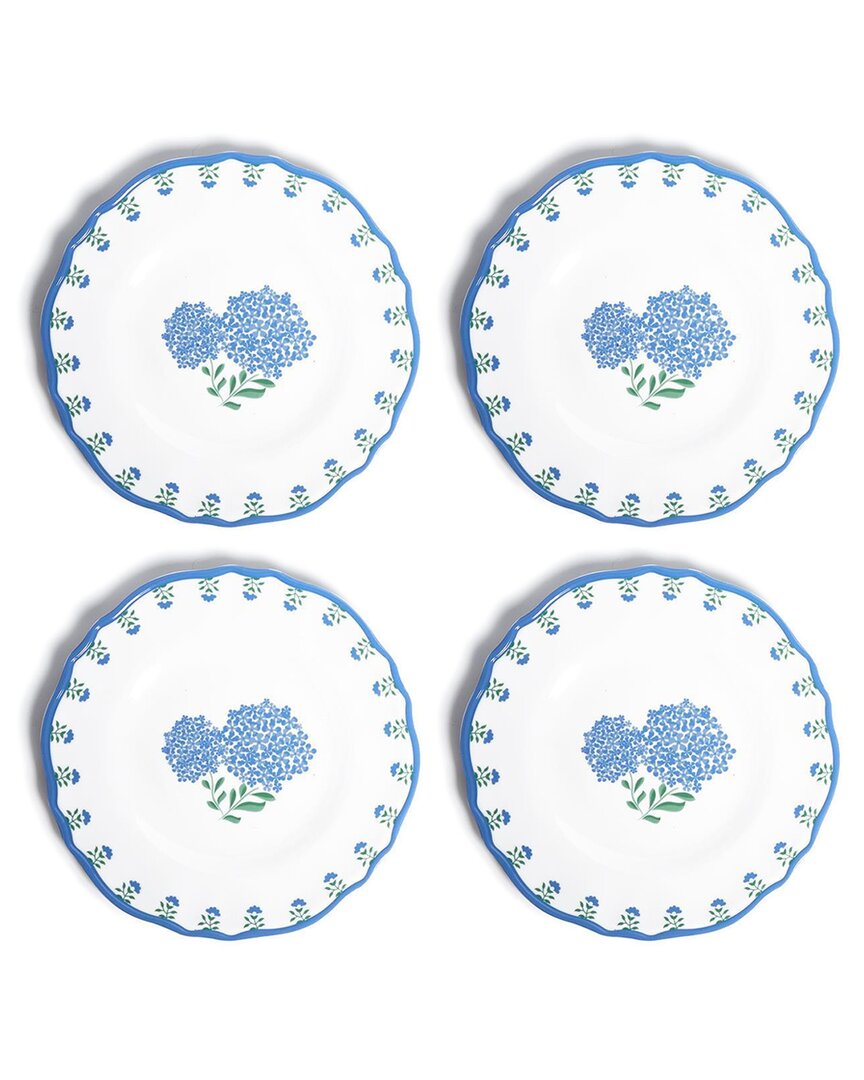 Shop Two's Company Hydrangea Melamine Set Of 4 Salad / Dessert Plates In Blue